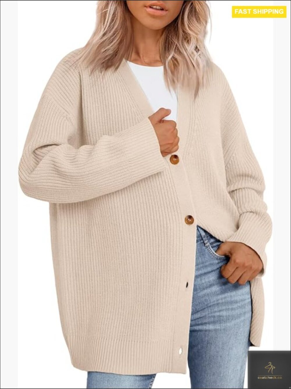 V Neck Knit Cardigan Oversized Slouchy Long Sleeve Open Front Fall Trendy